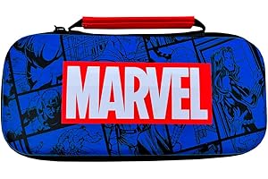 Wondee Marvel Avengers - Custodia per Nintendo Switch, Switch OLED e Lite in stile fumetto con protezione interna dello schermo e 10 giochi per riporre - Custodia/custodia Switch Case Marvel,, Azul