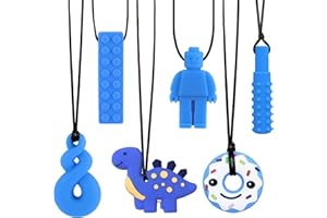 WANDERGO Sensory Chew Necklaces 6 Pack Made of Food Grade Silicone for Kids, Baby's Safe Teething Teethers Toy for Boys and Girls with Teething, Biting Needs, Oral Motor Chewy Teether, ADHD(Blue)