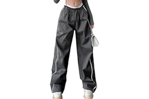 Caziffer Pantaloni Paracadute da Donna Pantaloni Cargo Elastici a Vita Alta a Gamba Larga Pantaloni da Pista Oversize Abbigliamento Y2k Streetwear