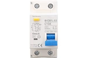 BUACHOIS Disjoncteur Miniature 230V, A Type 30mA 10A 1P N Disjoncteur à Courant Résiduel, Protecteur de Fuite Protection Contre les Surcharges Commutateur D'air pour Lignes de Distribution D'éclairage