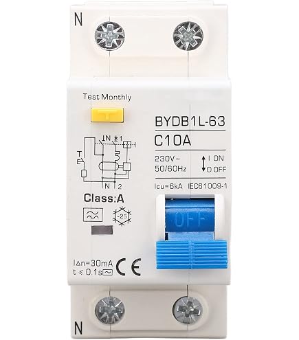 Disjoncteur Différentiel 16A 30mA - Protection Fuites Courant, Surcharge - 230V, Pour Tableau électrique Rail DIN - 7