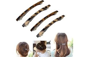 DONLEEVING Luckycivia 4 Pack Hair Barrette, Long and Thin Handmade Celluloid Onyx Hair Clip, Elegant Automatic Hair Clip, Barrette Ponytail Holders for Women/Girls - 4 Inches