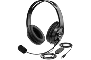 MKJ USB Headset for Work, Call Centre Computer Headset with Microphone, Noise Cancelling Wired Headphone for Home Office, Laptop, Teams, Zoom, Business, VoIP, Webex, Webinar, Conference