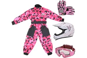 Zorax ZOR-X18 Butterfly M(51-52cm) Kids Motocross Helmet Helmet ECE 2206 & Gloves M(6cm) & Goggles + M(7-8Yrs) Children CUB Motorbike Race CAMO Suit