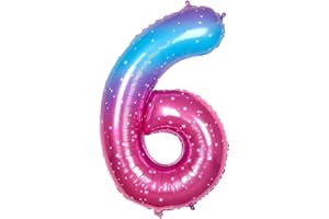 Ponmoo 40 Pouces Foil Ballon Chiffre 6 Rose-Bleu (101cm), Gonflable Hélium ou Air, Géant Numéro 0-9, 10-29, 30-100, Grand Ballons pour Mariage, Décoration de Fête d'anniversaire
