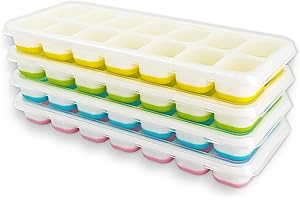 Xcdhemde® 4-Cubiteras para Hielo con Tapa, Certificación LFGB, Adecuado para Whisky, Cócteles, Bebidas Heladas (Rosa/Azul/Amarillo/Verde), Cubiteras para Hielo Silicona Grado Alimenticio