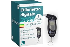 gef + medica - Etilometro Digitale AlcolCheck 3000, Test Rapido del Tasso Alcolemico, Display LCD, Allarme Sonoro, Facile da Usare, Risultato in Pochi Secondi, Compatto e Portatile (1)