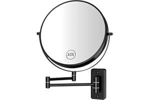Gospire Espejo de Maquillaje de 9 Pulgadas, Aumento 1X/10X, Espejo Giratorio de Doble Cara, Espejo de Pared de baño Pulido Negro para Mujeres y Hombres