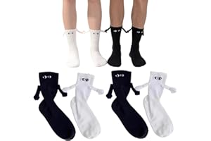 beidaiby 2 Count Magnetic Socks Hold Hands, Couple Friendship Holding Hands Socks,Womes and Mens Hand in Hand Socks Funny, 3D Doll Novelty Cute Mid Tube Sports Magnetic Sock,for Daily Wear