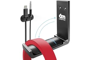 6AMLIFESTYLE [2 sztuki] Składany wieszak na słuchawki z klipsem na kabel uchwyt ścienny mocny klej zacisk biurkowy oszczędza miejsce metalowy uchwyt na słuchawki do uniwersalnych słuchawek PS4 PC zestaw słuchawkowy do gier, 6A-1202BK2