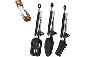 AMSGANK Pince Cuisine Inox, Lot de 3 Pince de Cuisine avec Embouts en Silicone Pince Alimentaire Résistantes à la Chaleur pour Salade, Barbecue, Cuisine (Noir, 2 Pièces 26,5 cm et 27,5 cm)