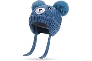 RAYSON Gorros para Niño Niña Bebé Otoño Invierno Sombrero Dulce con Orejeras y Cintas para Atar Gorro de Punto para Otoño Lindo Oso Oreja Cálido para Bebé