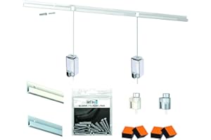 CIMAISE TABLEAU Pack/Kit Cimaise Classic Rail Atiteq - Accrochage Tout compris Haut de Gamme - Fils Transparent 150 cm - 40 Kg (3 Mètres, Blanc)