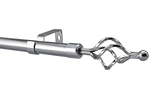 YHO Extendable Curtain Pole Silver Chrome Metal Curtain Pole Set 28mm Includes Finials, Brackets & Fittings. Brass, Copper & Black (0.7m - 1.2m Extendable, Roma Polished Chrome)