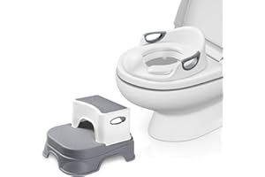 DEANIC Riduttore WC Bambini per Ragazzi E Ragazze, Riduttore Water Bambini Struttura Triangolare, Riduttore WC per Bambini Con Scaletta (Grigio)