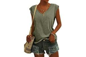 GeGekoko Women's Short-Sleeved T-Shirt, V-Neck, Cap Sleeve Tops, Blouses, Summer Casual Loose Tank Top, Basic Girls’ Tops