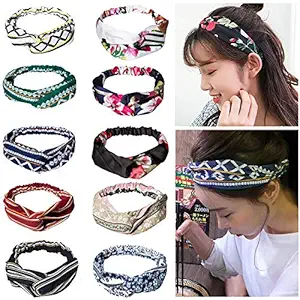10 Pack Boho Headbands for Women, Criss Cross Elastic Head Wrap Floral Hair Band, Women??s Headbands Hair Accessories