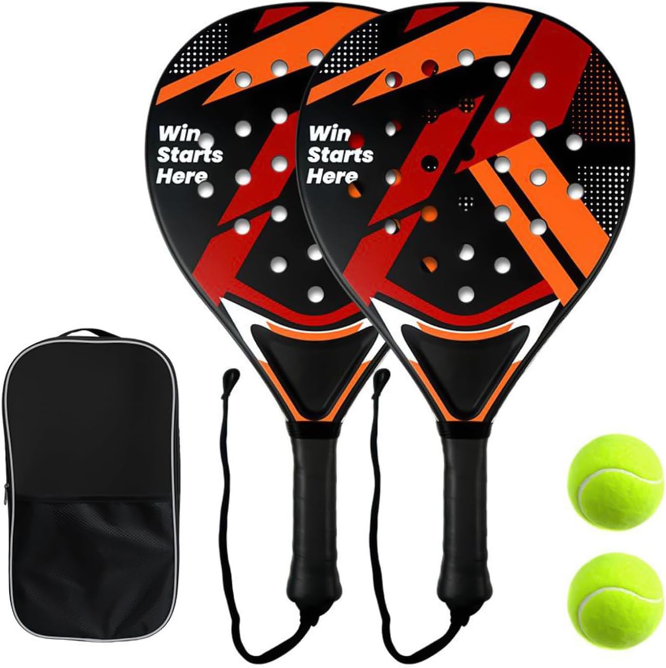 Smartwo Juego de raquetas de padel – 2 raquetas + 2 pelotas + bolsa, palas de pádel para principiantes, mujer, raqueta de pádel en negro y rojo, marco ABS y núcleo de espuma EVA, fácil control