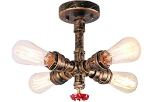 iDEGU Lamparas de Techo Industrial Estilo de Tubería Plafón de 4 Luces Lámpara de Araña E27 Vintage para Dormitorio Cocina Pasillo Sala (Bronce)