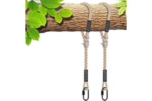 SELEWARE Kit de correas para colgar, cuerda ajustable, hamaca para interiores y exteriores, rama de árbol, camping, parque infantil, accesorios (beige, 80'
