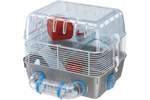 Ferplast COMBI 1 FUN Innovative Hamster Cage - Multi-Level Customizable Habitat, Tunnel System, Interactive Transparent Design - Exercise Wheel & Accessories - Tubes Connect&Play, 40.5x29.5x32.5cm
