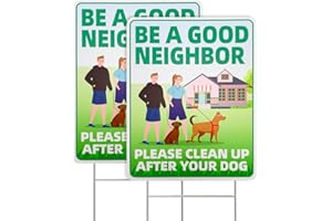 PHILOCH Clean Up After Your Dog Signs, 2 Pack 12"x9" with Metal H-Stakes Be a Good Neighbor No Pooping Dog Signs For Yard Double Sided Pick Up After Your Dog Signs