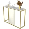 FATIVO Entryway Console Table Hallway Decor : White Marble Top Consoles Desk Long 100cm High Gloss Sintered Stone Marble Table Top Gold Frame Slim Tall Modern Sofa Side Tables Entryway Furniture