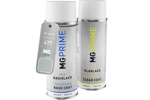 MG PRIME Billack sprayburk för Volvo 477 Electric Silver Metallic +1K | Electric Silber Metallic, Set med baslack + klarlack, sprayburkar 400ml