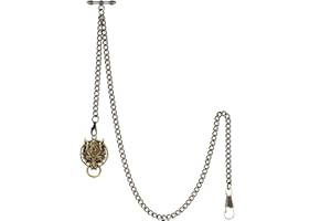 TREEWETO Men's Albert Chain Pocket Watch Curb Link Key Chain 2 Hooks with Antique Wolf Pendant Design Charm Fob T Bar
