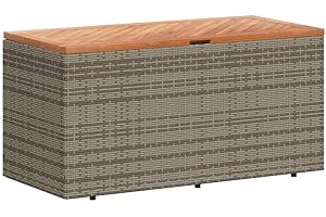 vidaXL Caja de Almacenaje de Jardín, Cofre de Almacenaje, Asiento Banco Exterior, Baúl para Juguetes Patio, Madera Acacia Ratán Gris