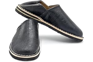 traditionalBM Babouche berbère artisanale en Cuir pour homme et femme Bout rond couleur noir marron bleu interieur exterieur Fait au maroc