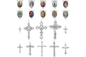 PH PandaHall 20Pcs Crucifix Pendentif Croix Bracelet Breloques Crucifix Croix et Notre-Dame des Saints Composants de Lustre Pendentifs de Tibetain Style avec Liens Ovales pour Bijoux Pâques