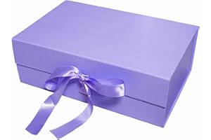 JAZLAX Large Luxury Gift Box for Presents Size 33x22x11cm, Magnetic Gift Box with Tissue Paper Birthday Wedding Bridesmaid Groomsman Anniversary Valentines Baby Gift (Purple with Ribbon)
