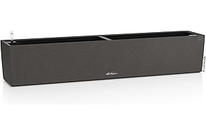 LECHUZA-Pflanzgefäß BALCONERA Stone 100 graphitschwarz, Balkonkasten mit Bewässerungssystem, Wasserstandsanzeiger und Pflanzeinsatz, Stein-Optik, 99 x 19 x 19 cm, 15436