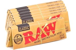 Raw Unrefined Classic 1.25 1 1/4 Size Cigarette Rolling Papers, 50 Count (Pack of 6)