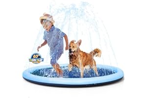 SHOKUTO Dog Pool,Dog Splash Sprinkler Pad,Thickened Anti-Slip Splash Mat for Kids and Dog, Child dog Water Play Toy,Bath Pool,Durable Inflatable Water Pad Toys for Summer Garden Outdoor Water Play (170cm)