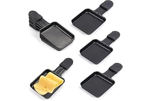 QcuGvy 8 Pièces Poêles à Raclette 20x9cm Handles in Black Mini Poêles à Raclette Non-stick coating Insulated handle 8 Accessoires-Pour Faire Fondre le Fromage Oeufs Frits Pelle en bois