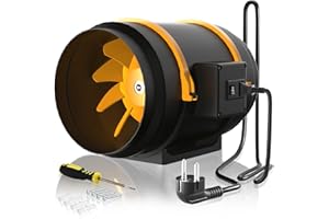 FanGoFast Extractor de Aire 200 mm con Controlador Ajustable, En Línea Ventilador Extractor de Conducto Industrial para Baño, Booster, tienda de cultivo, Garage, Cucina