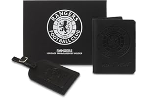SPORTING PROFILES Rangers FC Passport Holder & Tag Gift Set – Real Leather in Presentation Box – Glasgow Official Football Club Merchandise 14x10cm