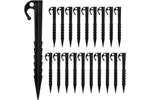 Mikihat 20 Pezzi Picchetti per Tenda Plastica, 14.5cm Pioli da Campeggio in Plastica, Picchetti per Tenda da Giardino, Picchetti per Tenda Plastica, Picchetti per Campeggio Giardino e Outdoor, Nero