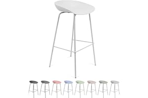 THE SECRET HOME - Taburete Alto de Polipropileno y Metal - Alto. 84 cm x Largo. 44 cm - Asiento Extra para el Hogar - Ideal para Cocina, Salon - Color Blanco