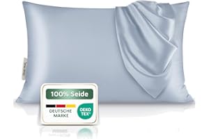 ‎BENE-SLEEP bene-sleep® Premium Seidenkissenbezug – 100 % Maulbeerseide 22 Momme | Oeko-TEX Zertifiziert* | Anti-Frizz & Faltenreduzierung | Kühlend, hypoallergen, hautfreundlich & luxuriös (Graublau, 40x80 cm)