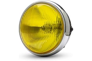 ALCHEMY PARTS Motorbike Headlight 7.7-Inch 196mm Universal Matt Black Steel | Timeless Design for Scramblers, Cafe Racers | 55W H4 Bulb | Ideal for Retro Café Racer, Roadster and Street Bike (Gloss Black & Chrome)