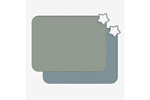 Minifolk Silicone Kids Star Table Mat | Educational Design | Baby Toddler Placemat | Non Slip Mat | Mess free | Dishwasher Safe Heat Safe (2, Thyme and Blue Mat Set)