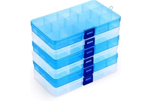 Ilauke Compartment Storage Box, Clear Sorting Boxes, Plastic Storage Box, Jewellery Box, Adjustable Assortment Box For Jewellery Organiser, Pearl Earrings, 15 Grid x 6 Pieces