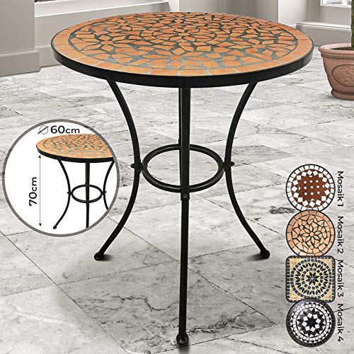 Jago Tavolo Mosaico - Modello a Scelta: Rotondo (Ø 60x70cm) o Quadrato (60x60x70cm), in Ceramica - Tavolino da Esterno, Giardino, Balcone con Effetto Mosaico