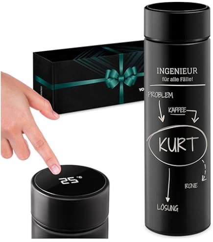 Maverton Thermobecher 450ml Mit LED-Temperaturanzeige - Personalisierbarer Edelstahl-Becher