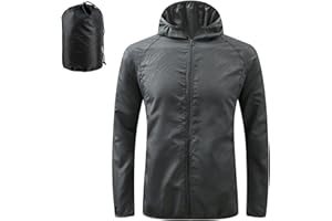 JiaYouLC Men's Packable Lightweight Waterproof Jacket No Pocket Hooded Raincoat in a Bag Sun Protection Windproof Rain Jacket