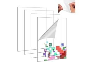 SVALOR 4 Pcs A4 Clear Acrylic Sheet Covered with Protective Film, 1mm Reusable Plastic Sheet for Picture Frame, Glass Painting, Wedding Signs, DIY Crafts (Square, 297 x 210mm)