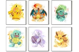 SDZDS Lot de 6 posters, décoration murale de dessin animé pour chambre d'enfant, art mural sans cadre, aspect aquarelle, poster mural pour chambre de fille, images murales pour chambre d'enfant, 20 x